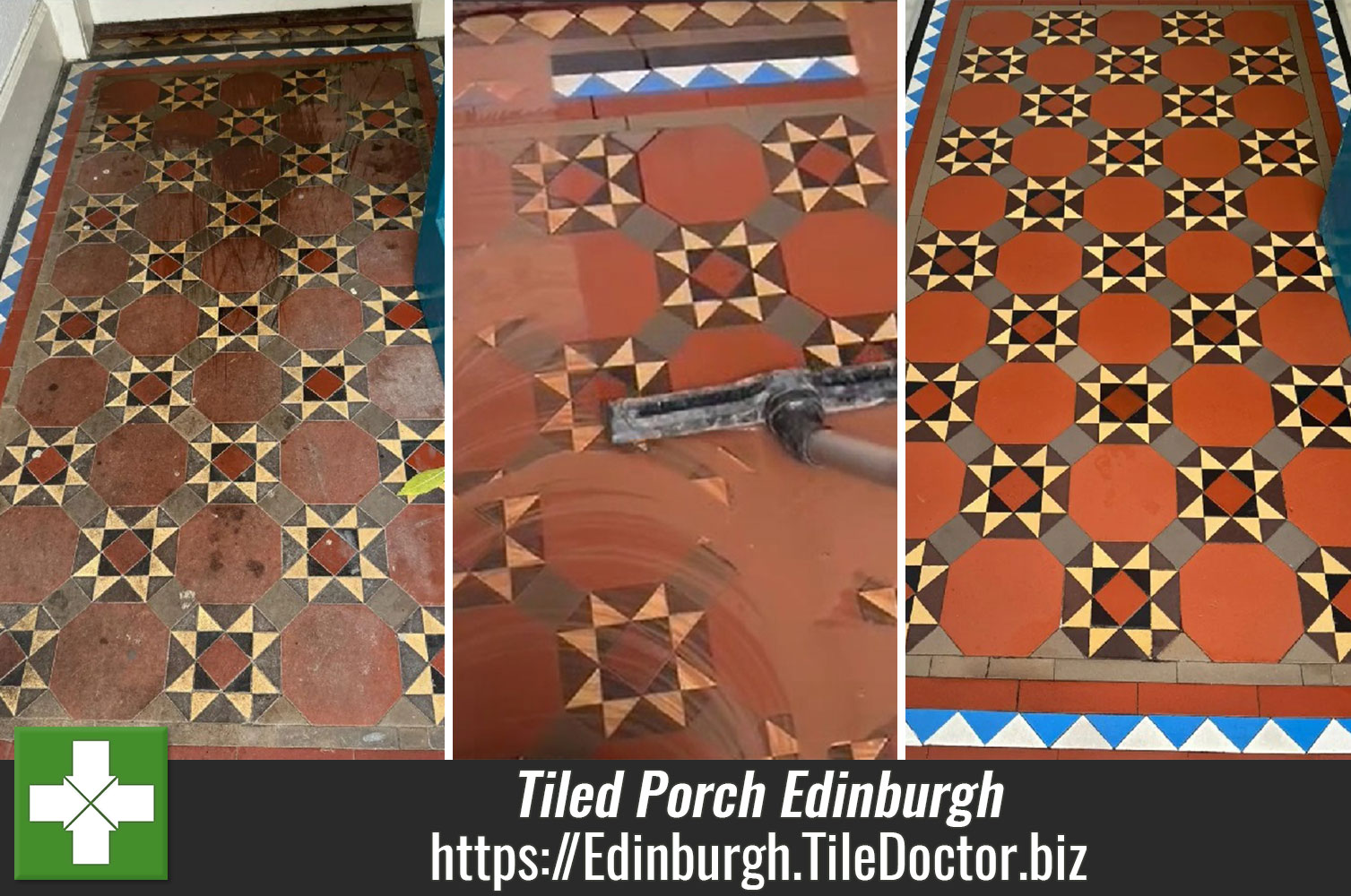 Using Externally Rated Tile Doctor X-Tra Seal to protect a Victorian Tiled Porch Floor in Edinburgh