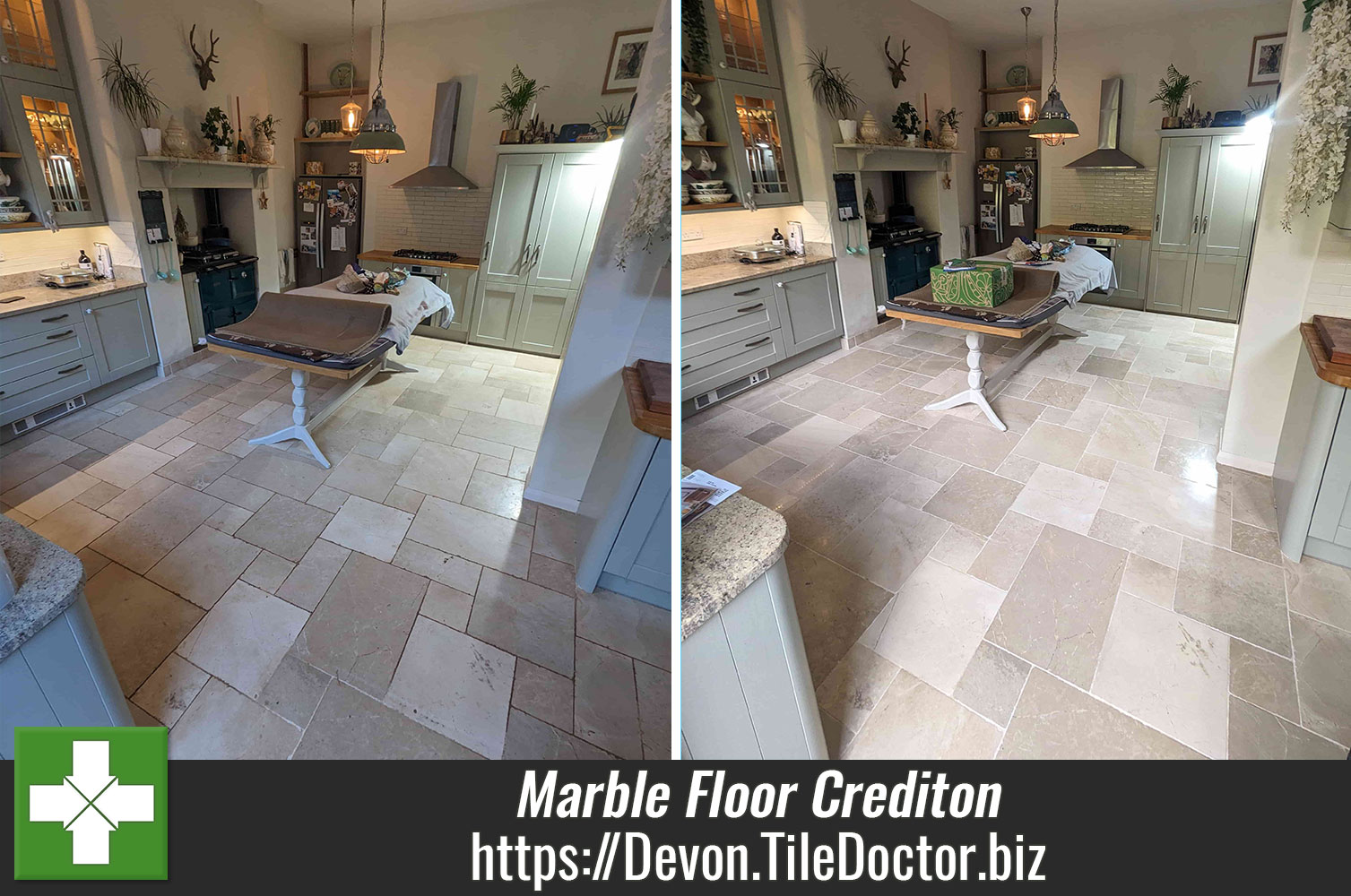 Polishing a Deep Shine onto Marble Floor Tiles using Tile Doctor Burnishing Pads in Crediton Devon