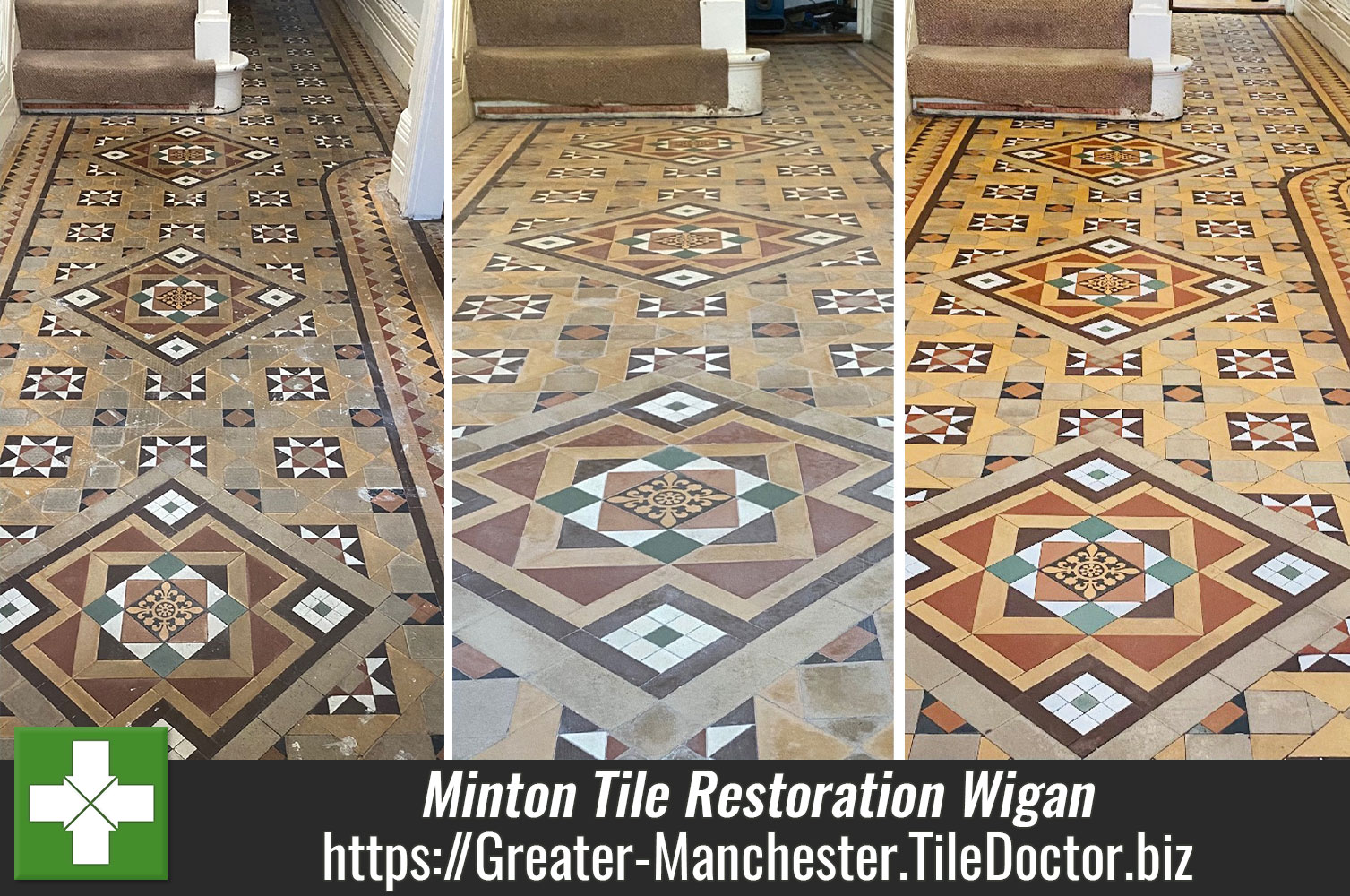 Using Gel Cleaners to Restore a Minton Tiled Hallway Floor in Wigan Greater Manchester