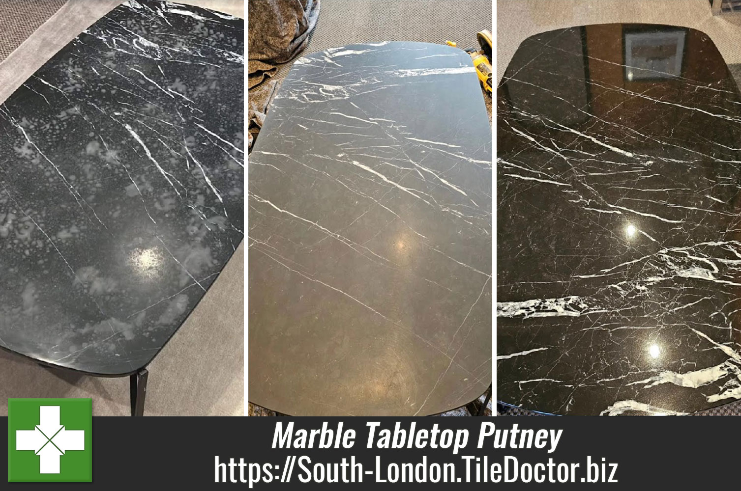 Using Tile Doctor Burnishing Pads to Re-Polish an Acid Etched Stone Table in Putney, London
