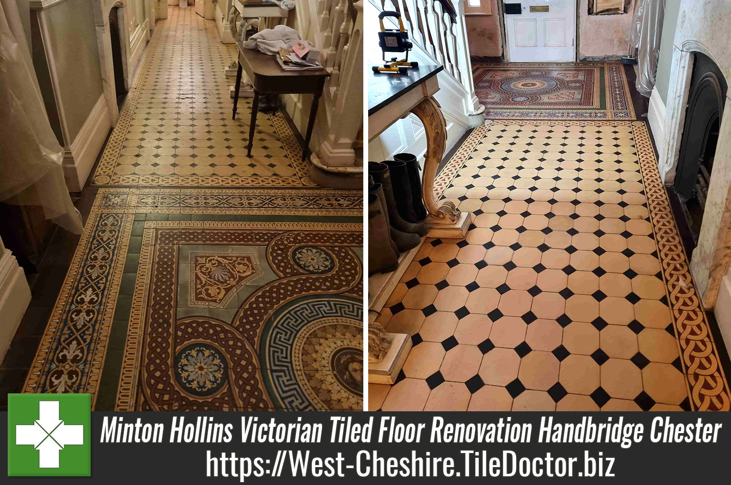 Using Tile Doctor Neutral Tile Cleaner for the cleaning of an 1850’s Minton Tiled floor in Chester
