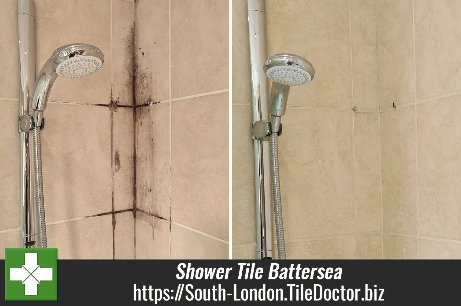 Tile Doctor Grout Clean-up used to Renovate a Gruby Shower Cubicle in Battersea London