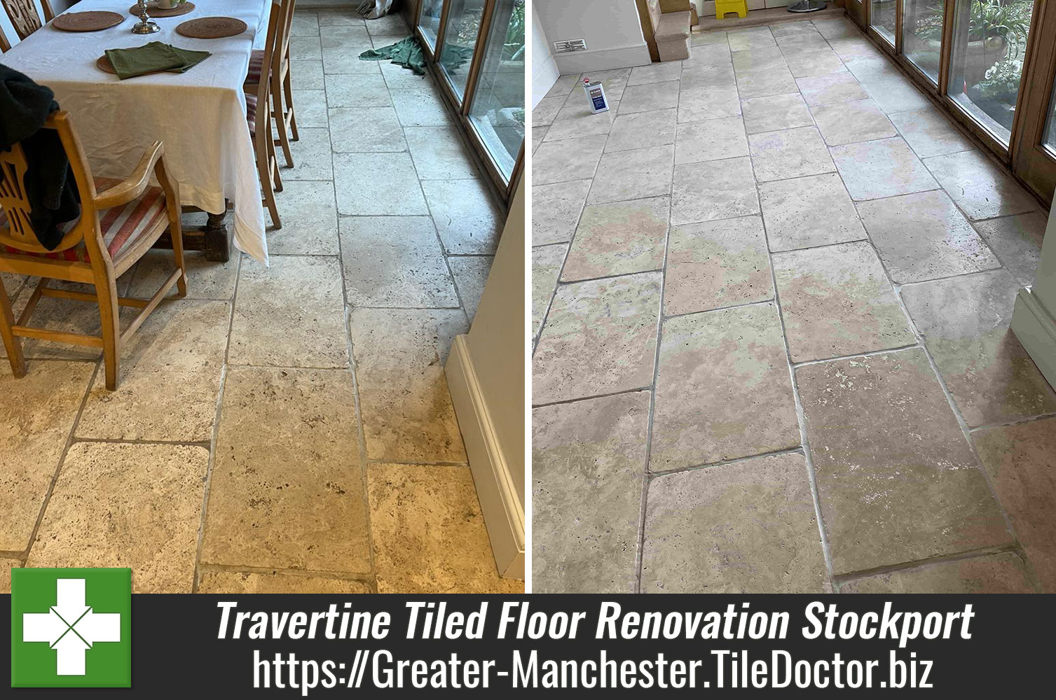 Deep Cleaning Travertine Flooring with Burnishing Pads in Stockport