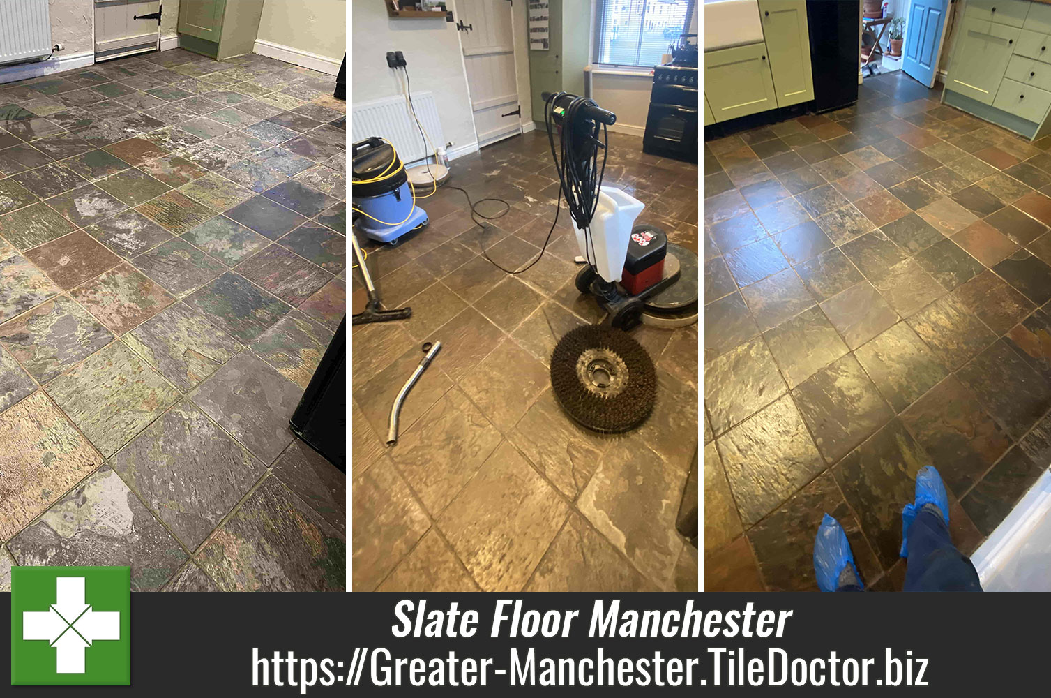 Tile Doctor Oxy-Gel Used to Clean a Water Damaged Slate Floor in Manchester to Reduce Liquids
