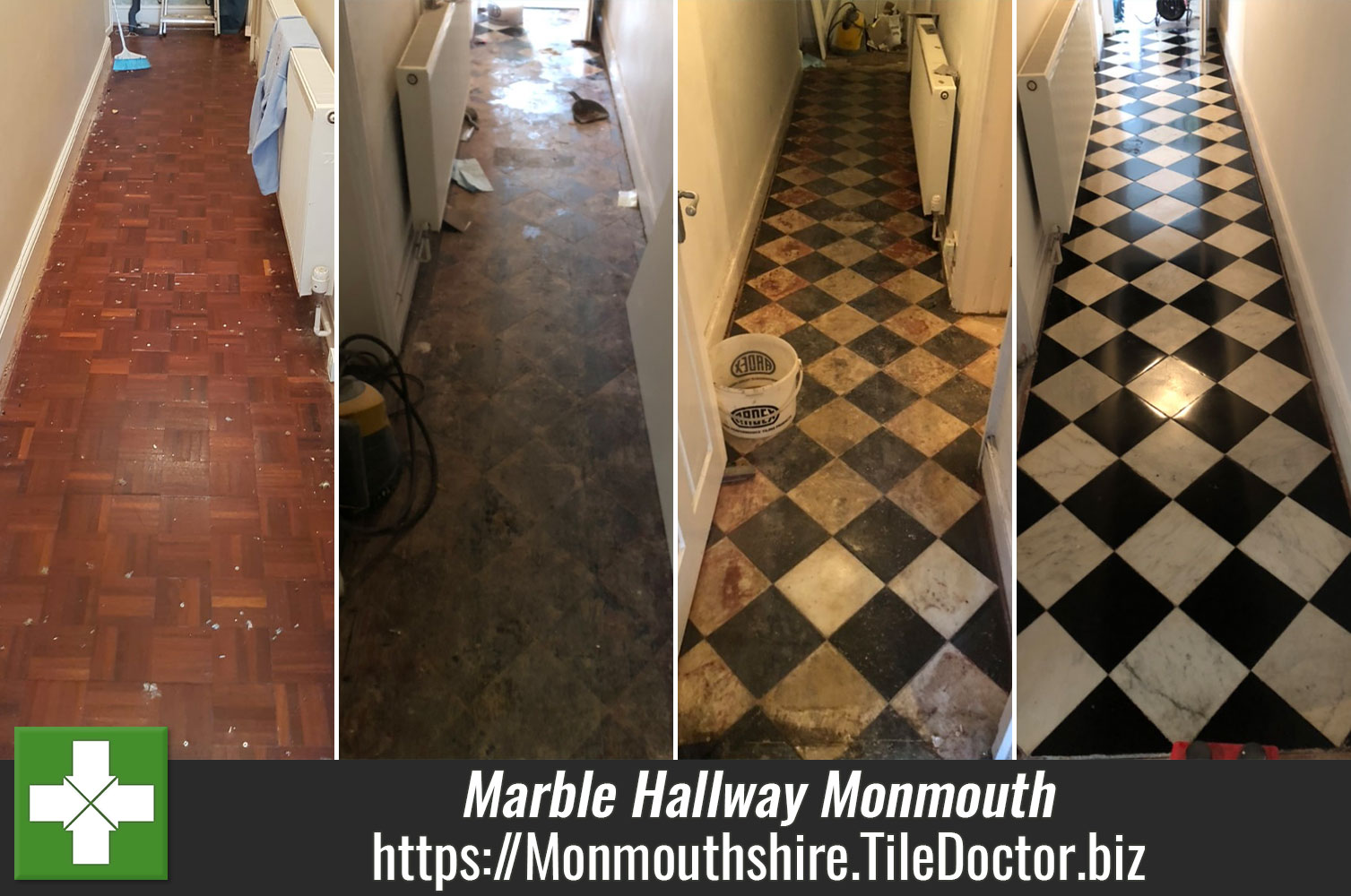 Removing Bitumen from Classic Marble Floor Tiles in Monmouth with Tile Doctor Remove and Go