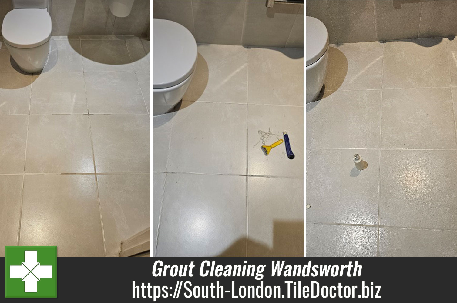 Tile Doctor Grout Colourant Used to Restore a Porcelain Tiled Bathroom Floor in Wandsworth