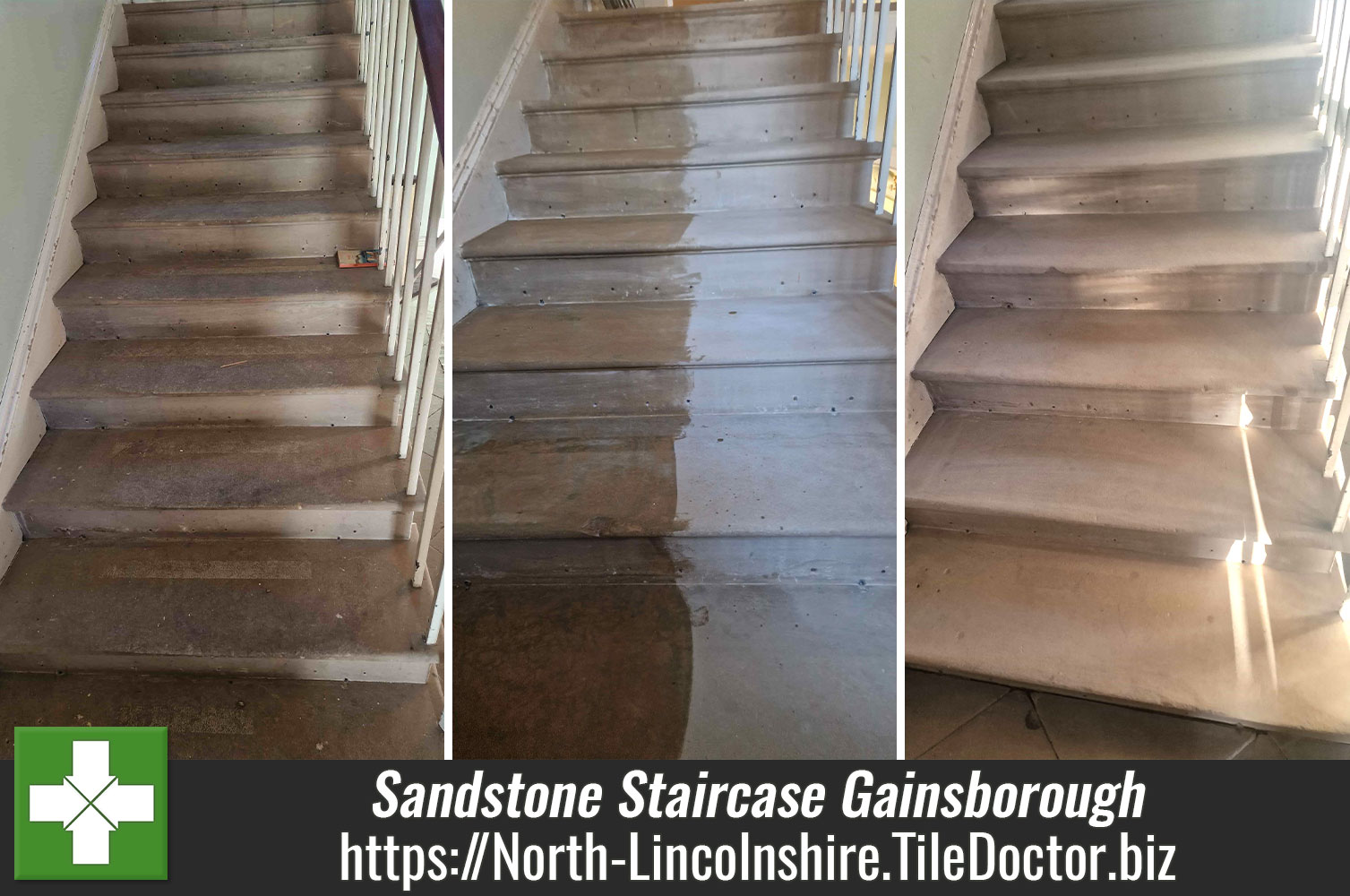 Nantech HBU cleaner used to Spot Clean Adhesive Stains on a Stone Staircase in Gainsborough