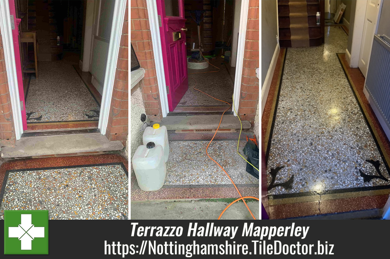 Renovating a Terrazzo Hallway Floor With Burnishing Pads in Nottingham