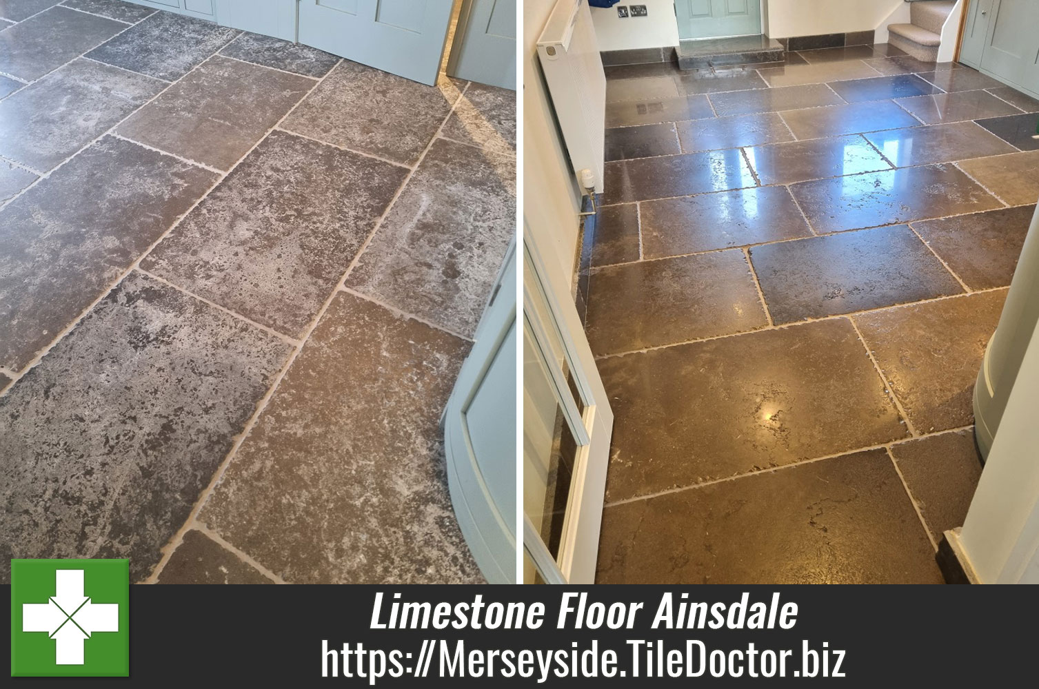 Restoring the Appearance of a Polished Limestone Floor with Tile Doctor Burnishing Pads in Ainsdale Merseyside