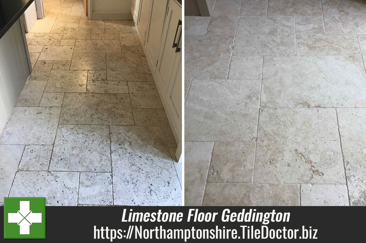 Polishing a Limestone Tiled Kitchen Floor with Tile Doctor Burnishing Pads in Geddington Northants
