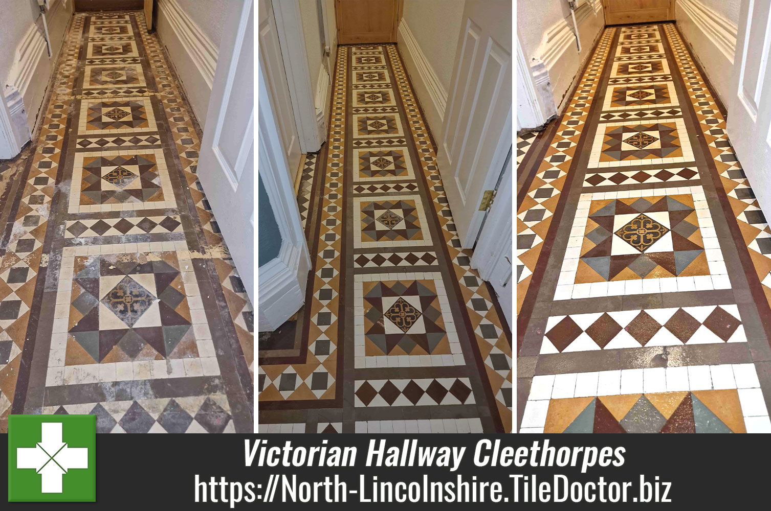Removing Glue from Victorian Tiled Flooring with Tile Doctor Remove and Go in Cleethorpes Lincs