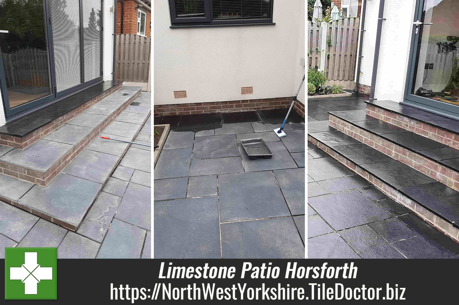 Removing Etching from Limestone Pavers using Tile Doctor Milling Pads in Horsforth North Yorkshire