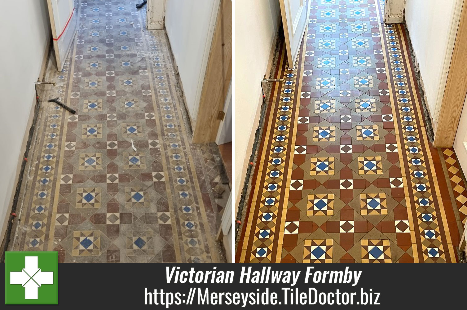 Countering Efflorescent Salts on Victorian Floor Tiles with Grout Clean-up  in Formby Merseyside