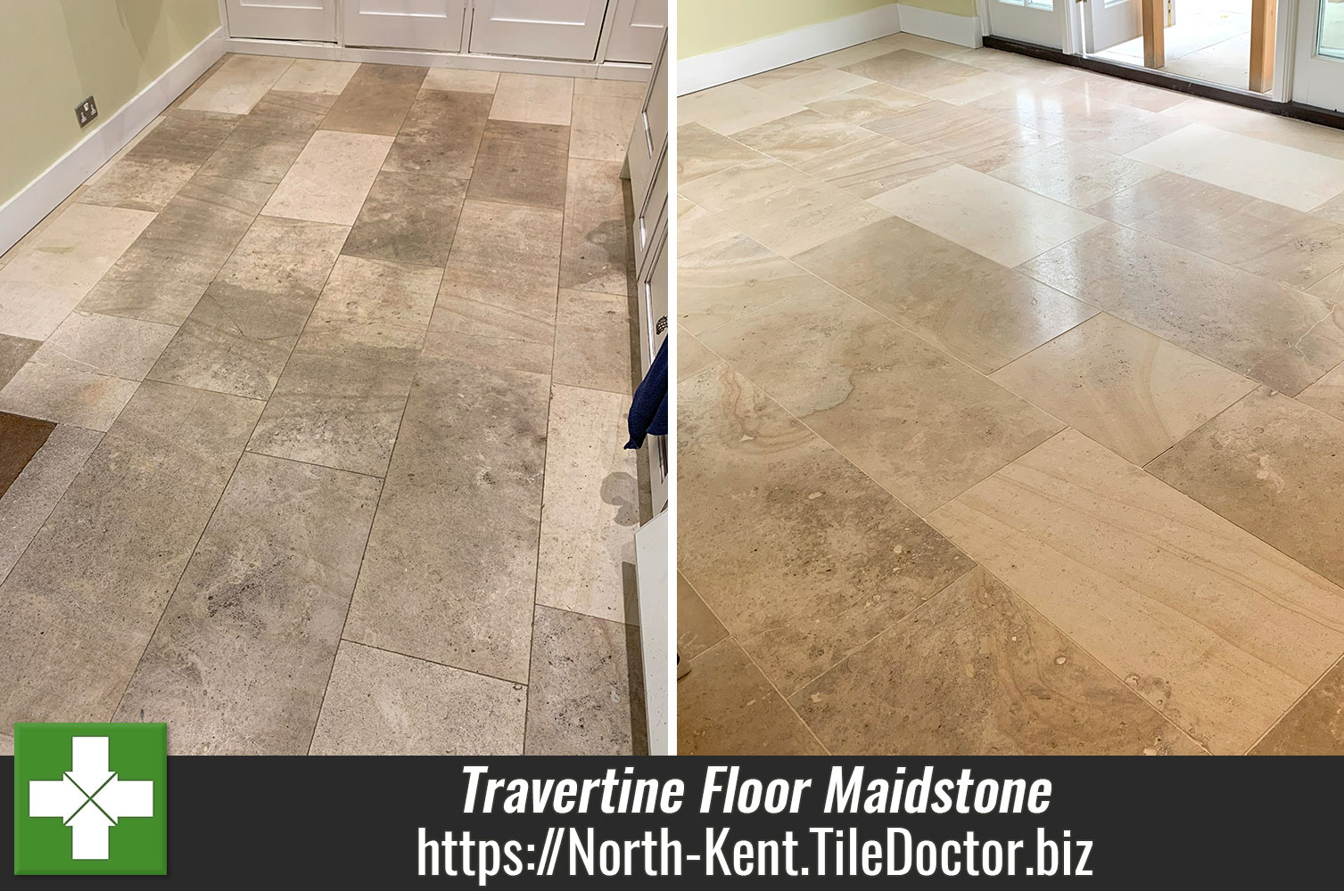 Tile Doctor Burnishing Pads Restore Polish to Travertine Flooring in Maidstone Kent