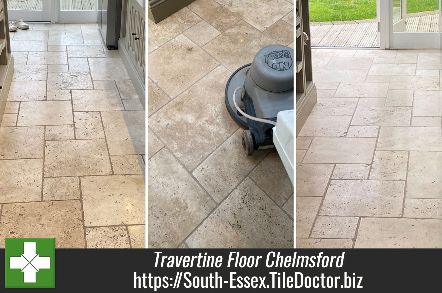 Enhancing the Natural Brown Colours in Travertine with Tile Doctor Colour Grow Sealer in Chelmsford Essex