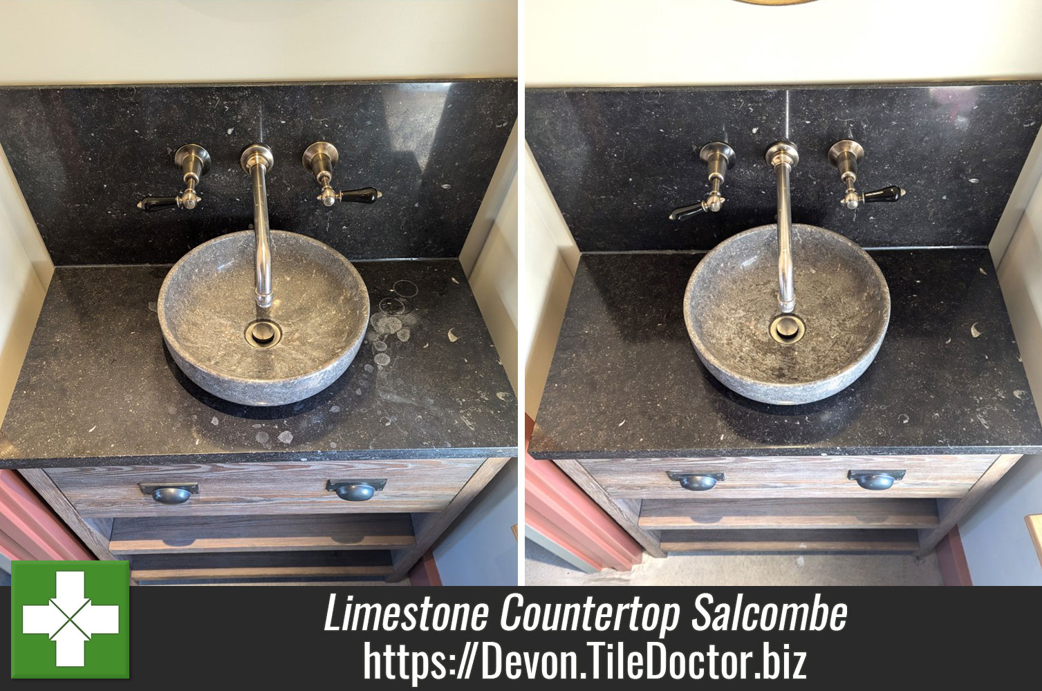 Polishing a Limestone Countertop with 6-inch Tile Doctor Burnishing Pads in Salcombe Devon