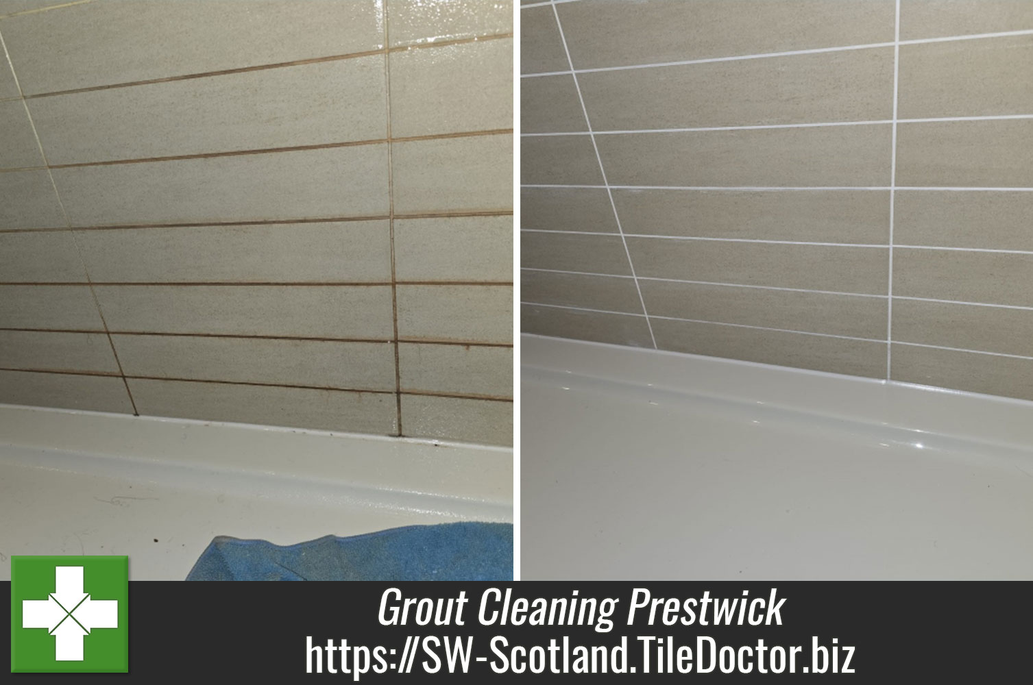 White Tile Doctor Grout Colour used to Refresh Discoloured Shower Grout in Prestwick Ayrshire