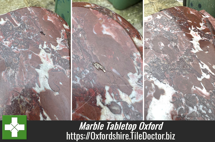 Using Handheld Tile Doctor Burnishing Blocks to Repair a Chipped Marble Table in Oxford