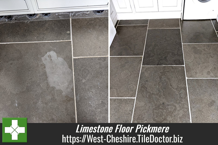 Burnishing Washing Up Liquid Stains out of Green Limestone Tiles in Pickmere