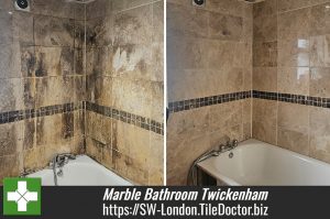 Severe Mould Stained Marble Tiled Bathroom Restoration Twickenham