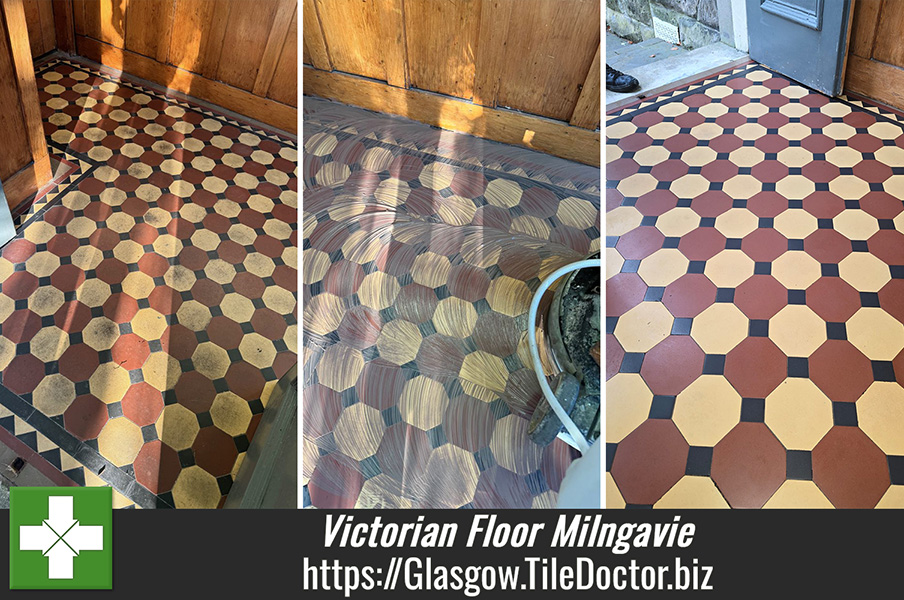 Using Low Moisture Oxy-Gel Tile Cleaner on an Old Victorian Floor in Milngavie Glasgow