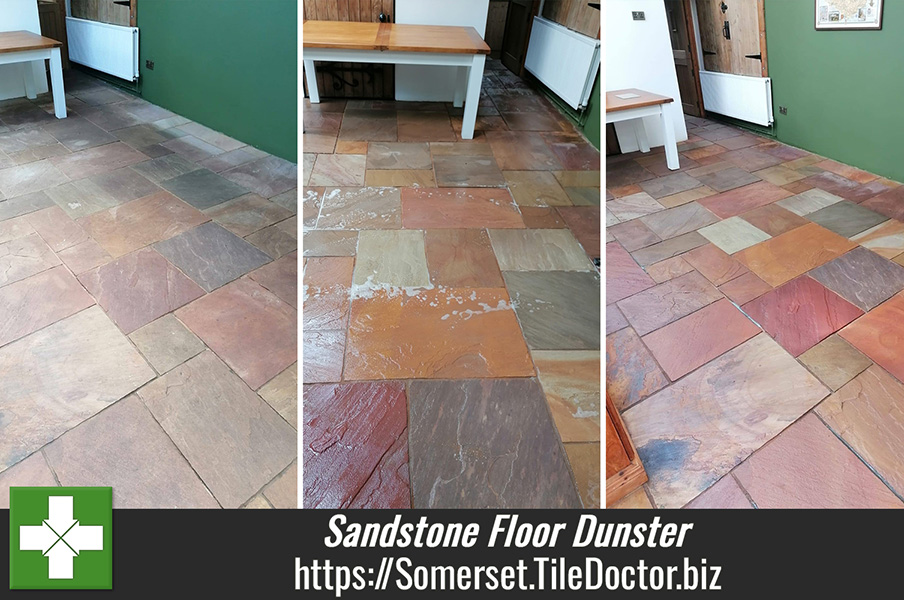 Extracting Dirt from Old Sandstone Kitchen Flooring with Tile Doctor Pro-Clean in Dunster Somerset