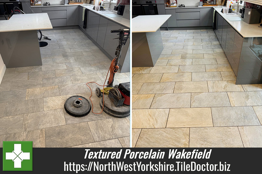 Flushing Dirt out of Textured Porcelain Floor Tiles with Tile Doctor Pro-Clean in Wakefield Yorkshire