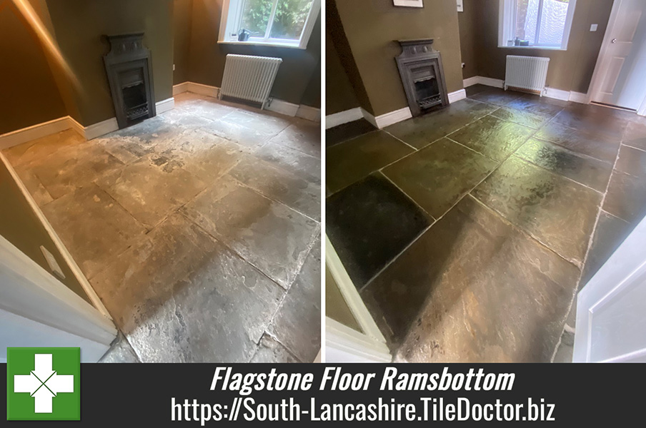 Combining Tile Doctor X-Tra Seal and Colour Grow Sealers for Maximum Effect on a Resurfaced Flagstone Floor in Ramsbottom Lancashire