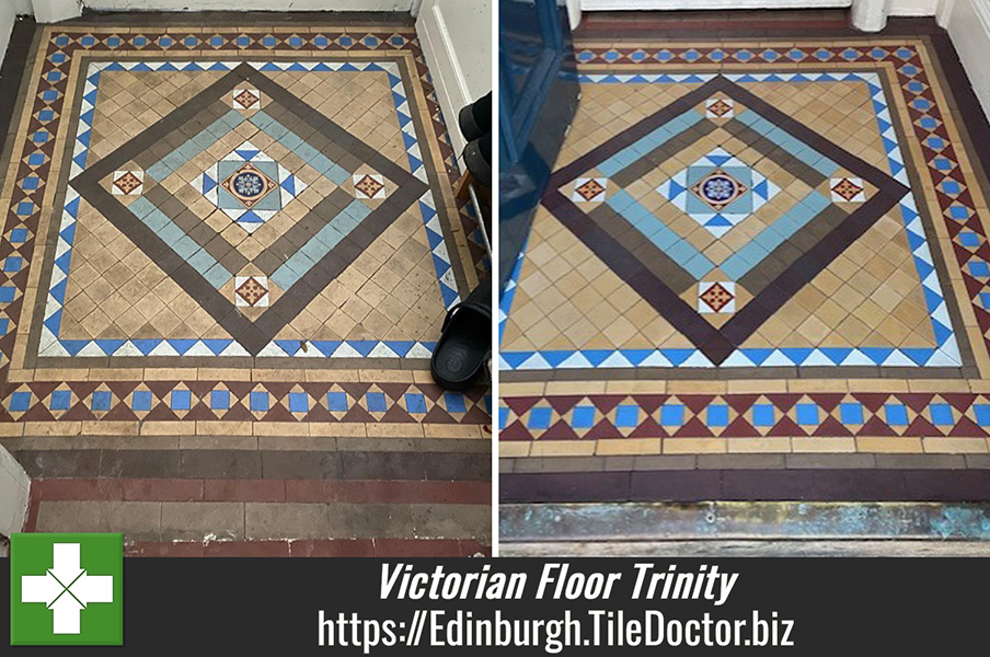 Removing Glue from a Victorian Tiled Floor with Tile Doctor Remove and Go in Trinity Edinburgh