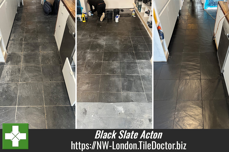 Removing Staining from Slate Flooring in Acton London with Tile Doctor Pro-Clean