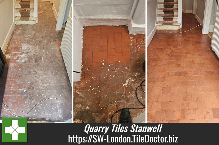 Removing Years of Staining from Quarry Tiles with Tile Doctor Remove and Go in Stanwell