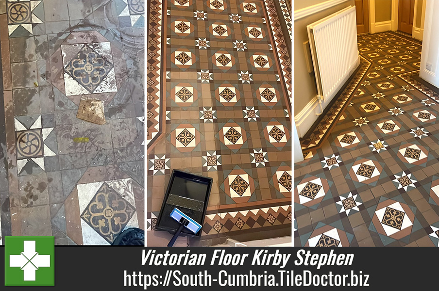 Sympathetic Restoration of a 150 Year-Old Encaustic Victorian Floor Cleaned with Tile Doctor Gel Products in Kirby Stephen Cumbria