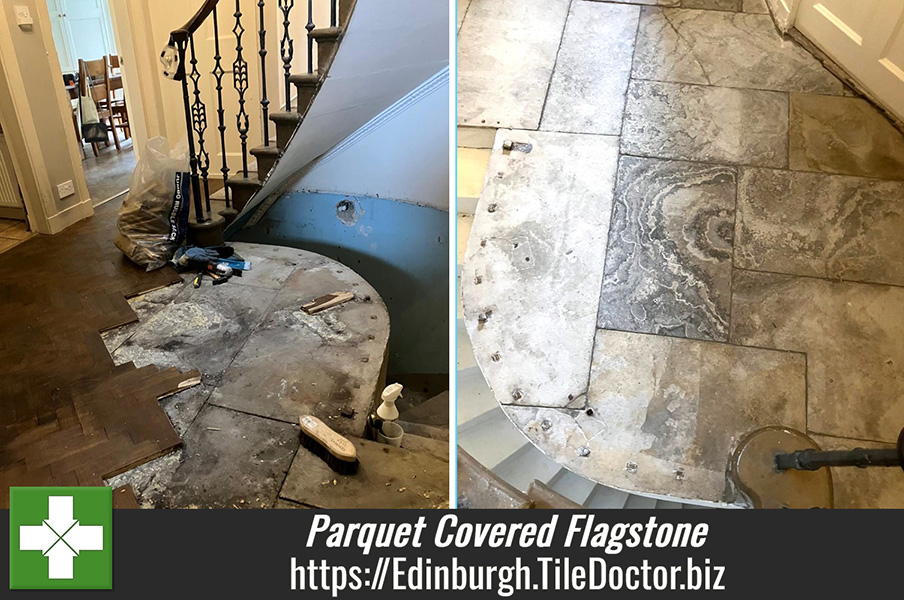 Parquet Covered Flagstone Floor Restoration Edinburgh Southside