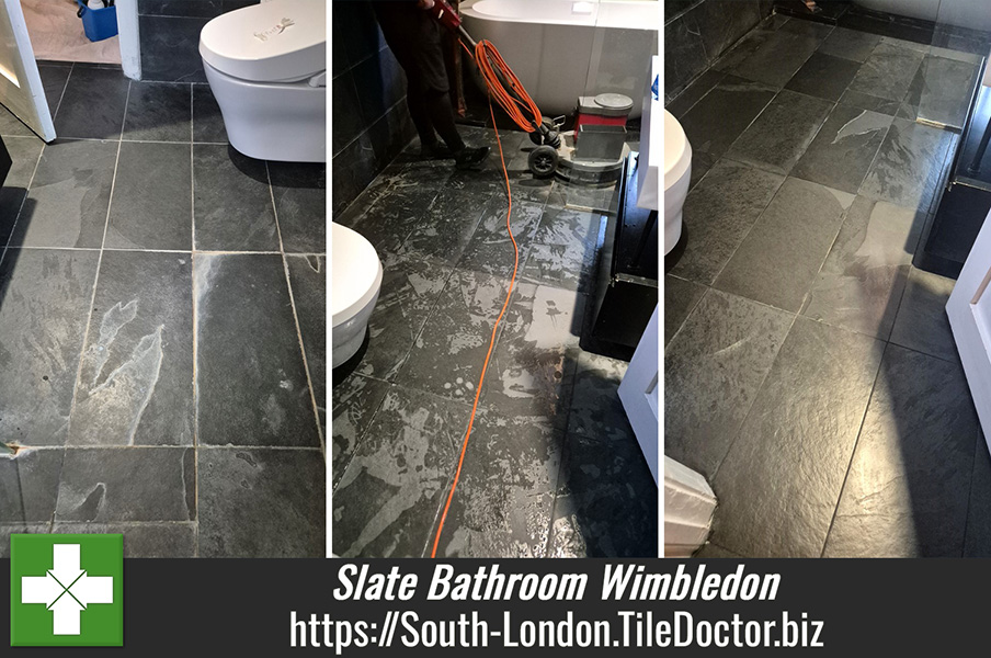 Removing Limescale on a Slate Tiled Bathroom with Tile Doctor Acid Gel in Wimbledon