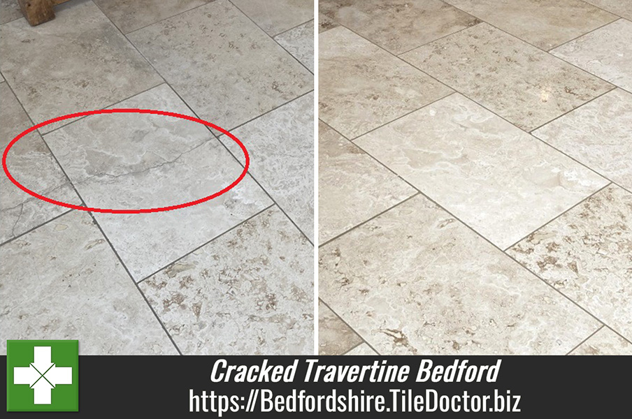 Cracked Travertine Tiled Floor Repair Bedford