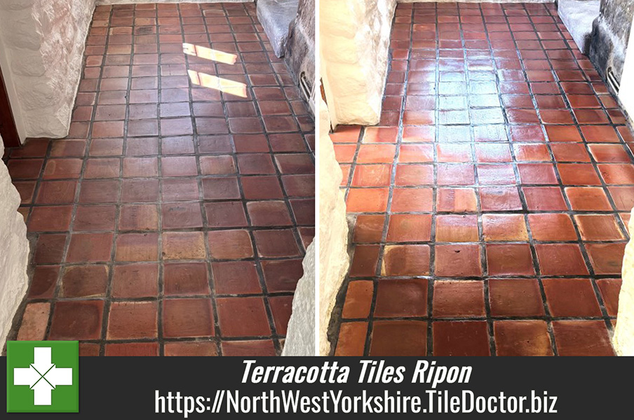 Stripping Varnish off Terracotta Tiles using Tile Doctor Remove & Go in Ripon Yorkshire