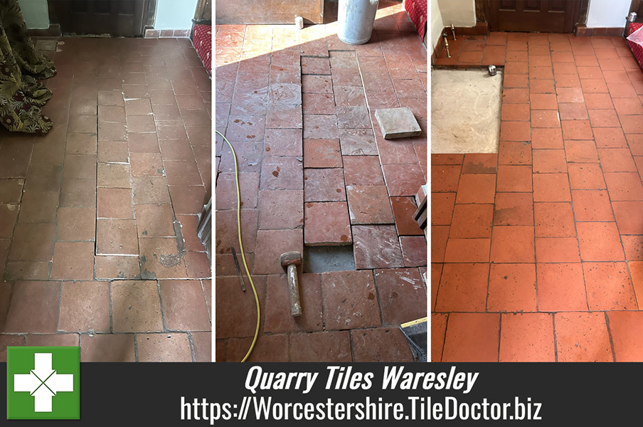Sympathetic Restoration of Victorian Quarry Tiles Using Tile Doctor Low Moisture Acid Gel Cleaning in Waresley near Kidderminster