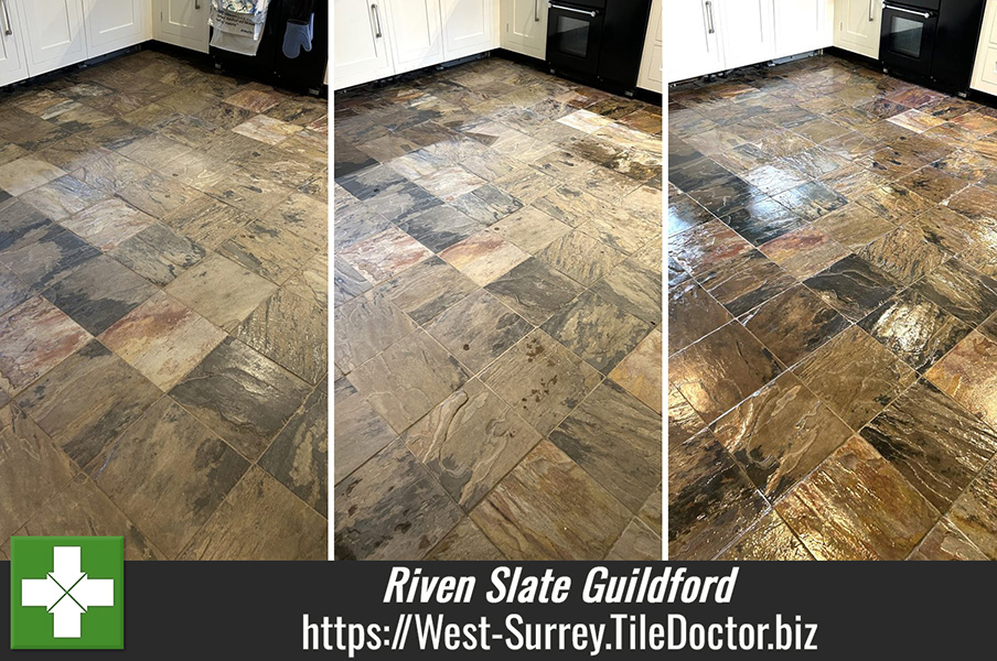 Achieving a Durable Sheen Finish on Riven Slate with Tile Doctor Seal & Go in Guildford Surrey